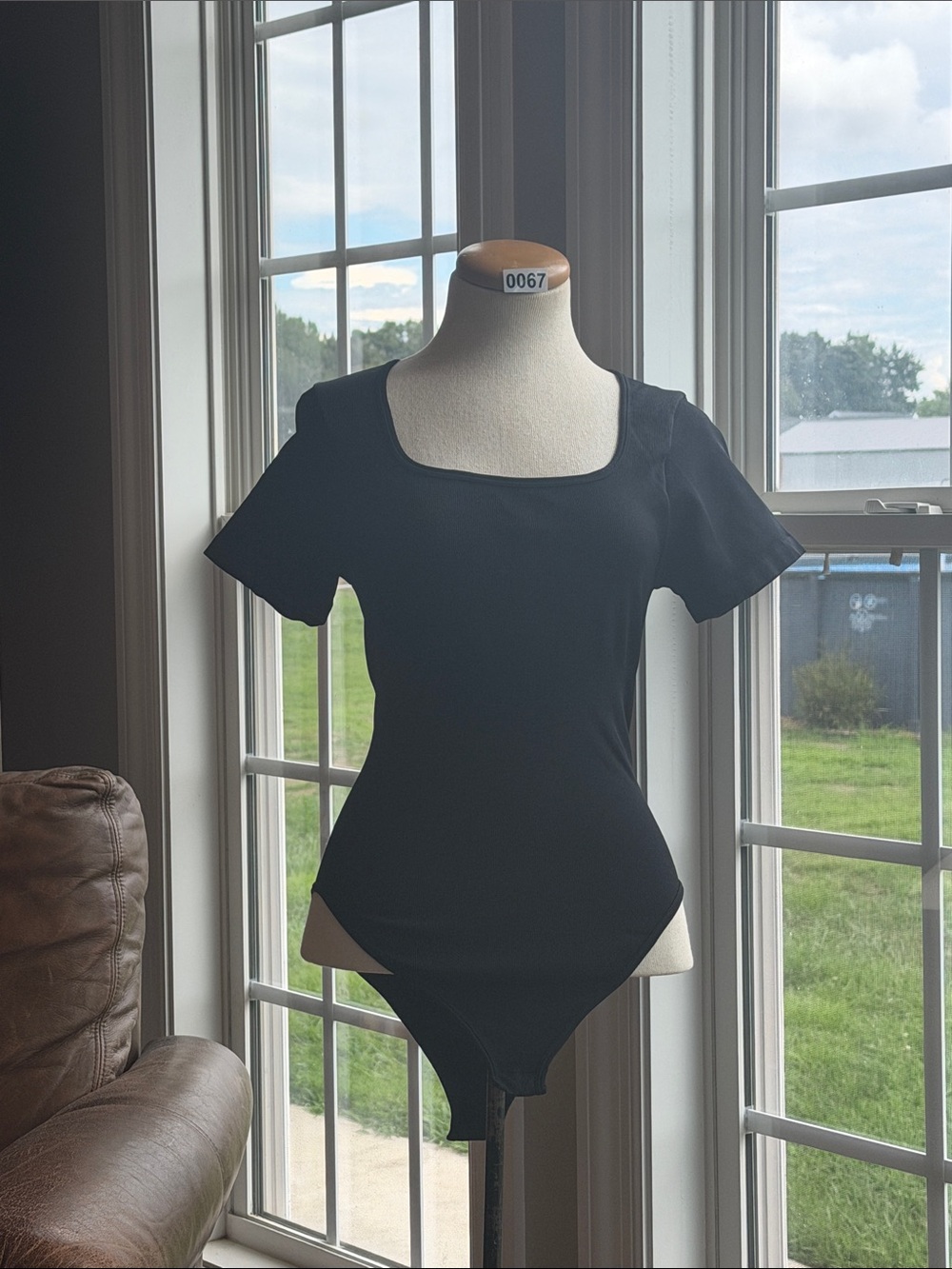 Black Square-Neck Short Sleeve Bodysuit